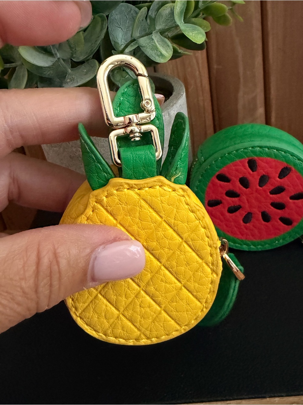 Fruit Coin Pouches- Pineapple OR Watermelon Bag Charms Gold Swivel Clasps - Picture 5 of 8
